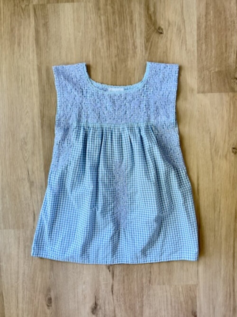 Mi Golondrina Blue Gingham Embroidered Top S